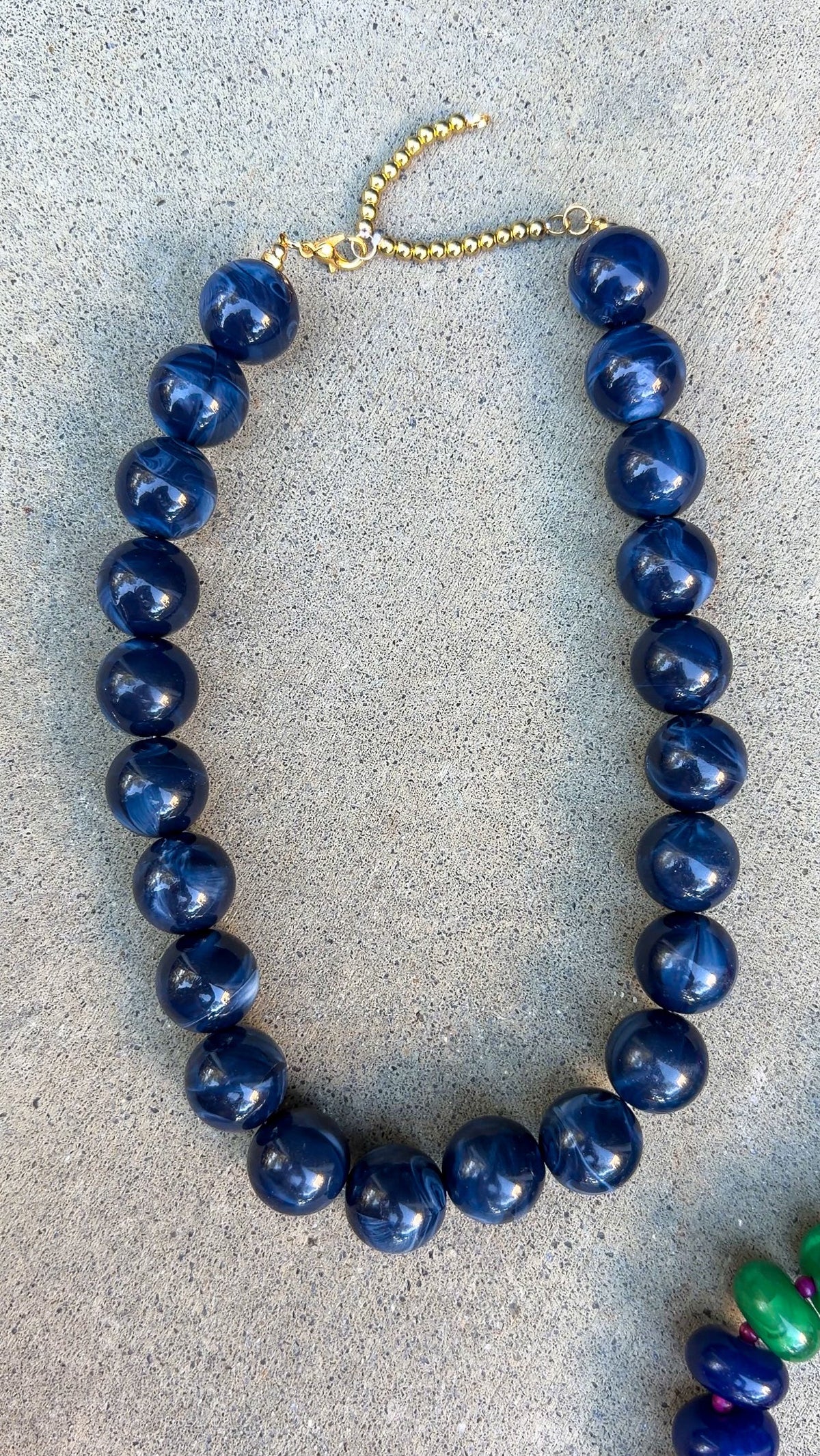Chunky Beaded Necklace - Navy Blue
