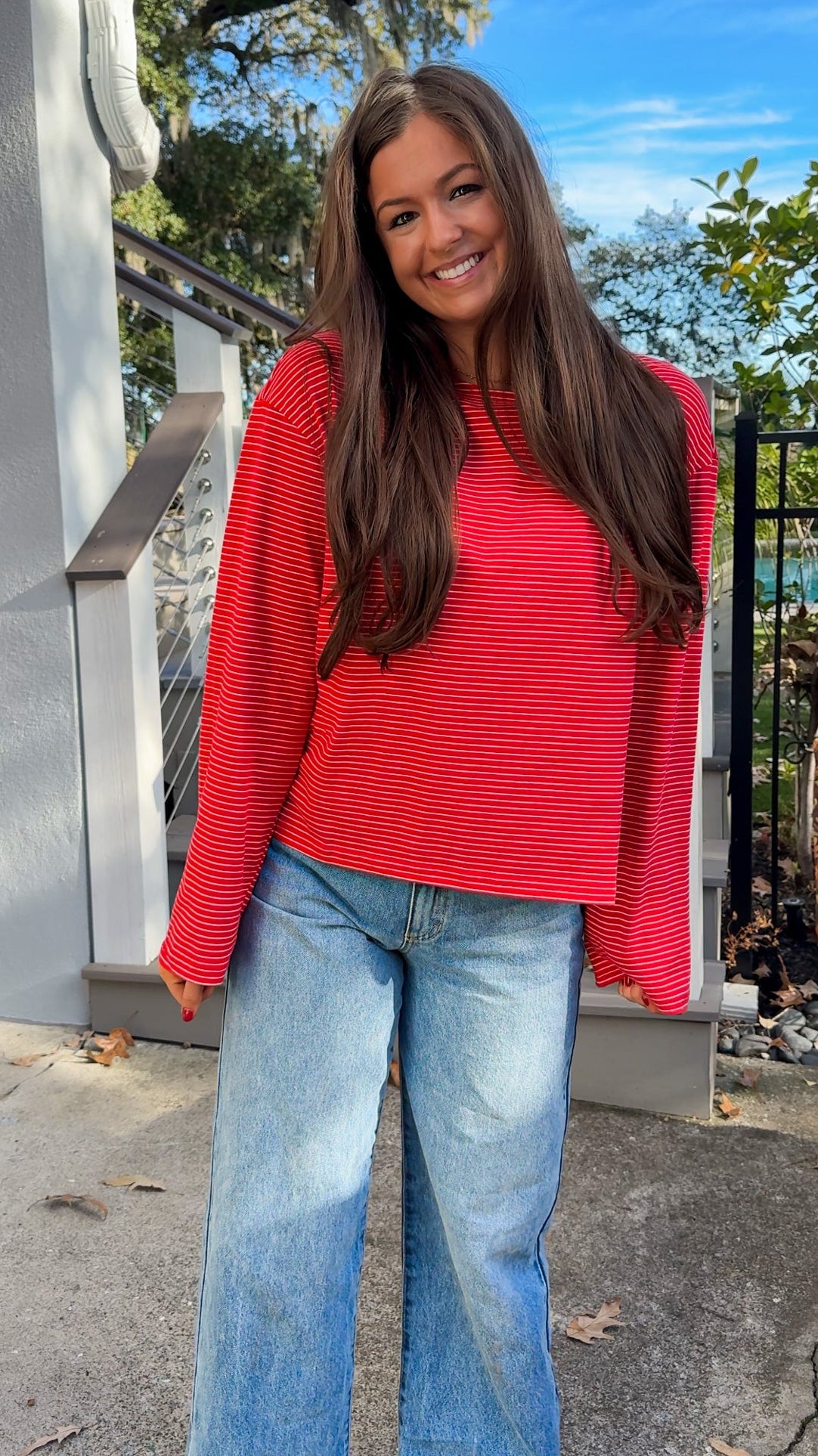 red and white stripe long sleeve top casual top front 4