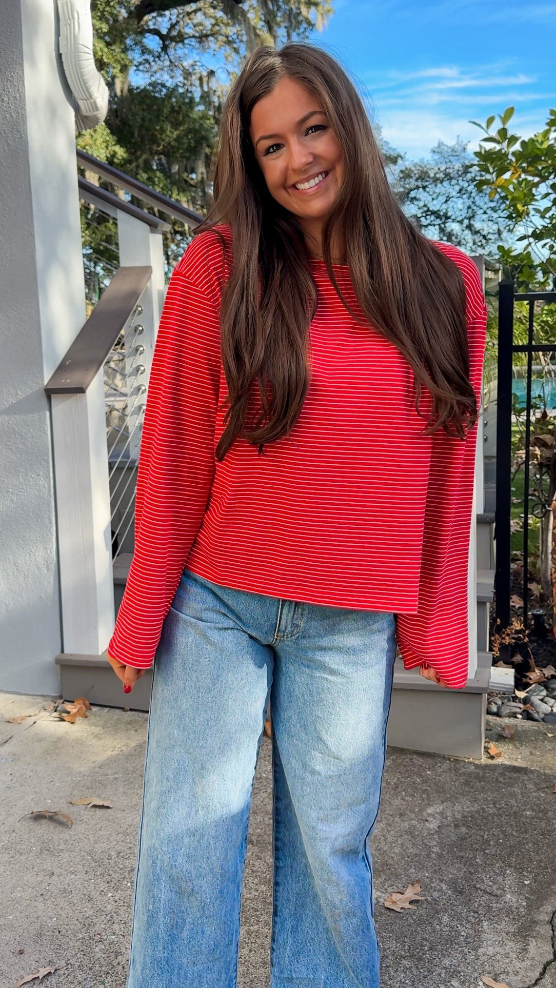 red and white stripe long sleeve top casual top front 4