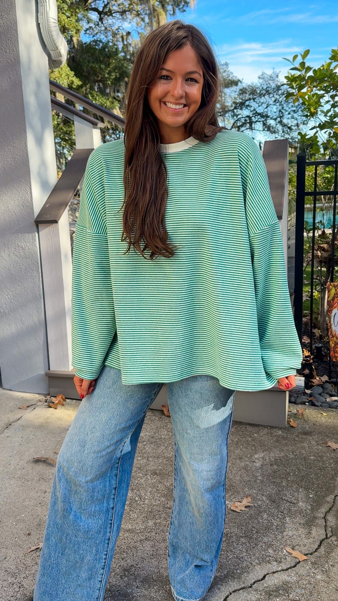 green and white striped oversized sweater top cozy comfy long sleeve 5