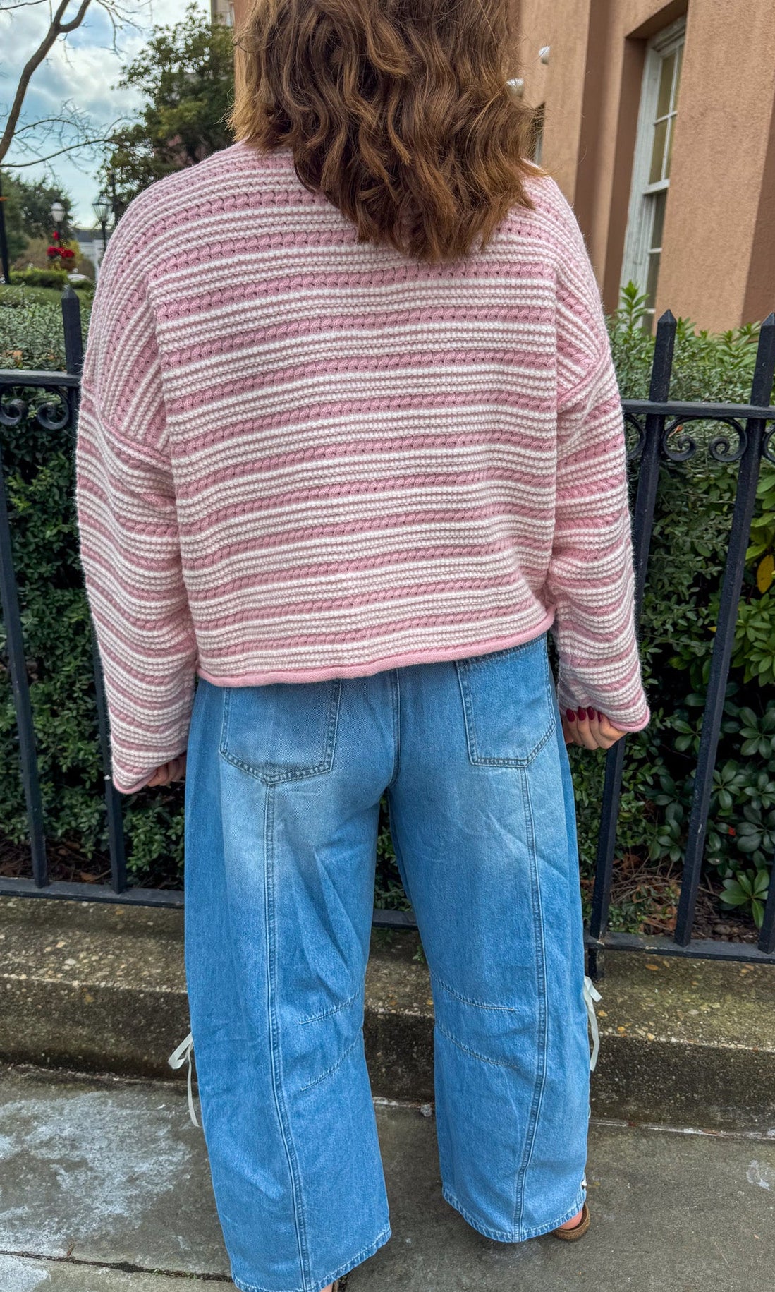 pink and white sweater top