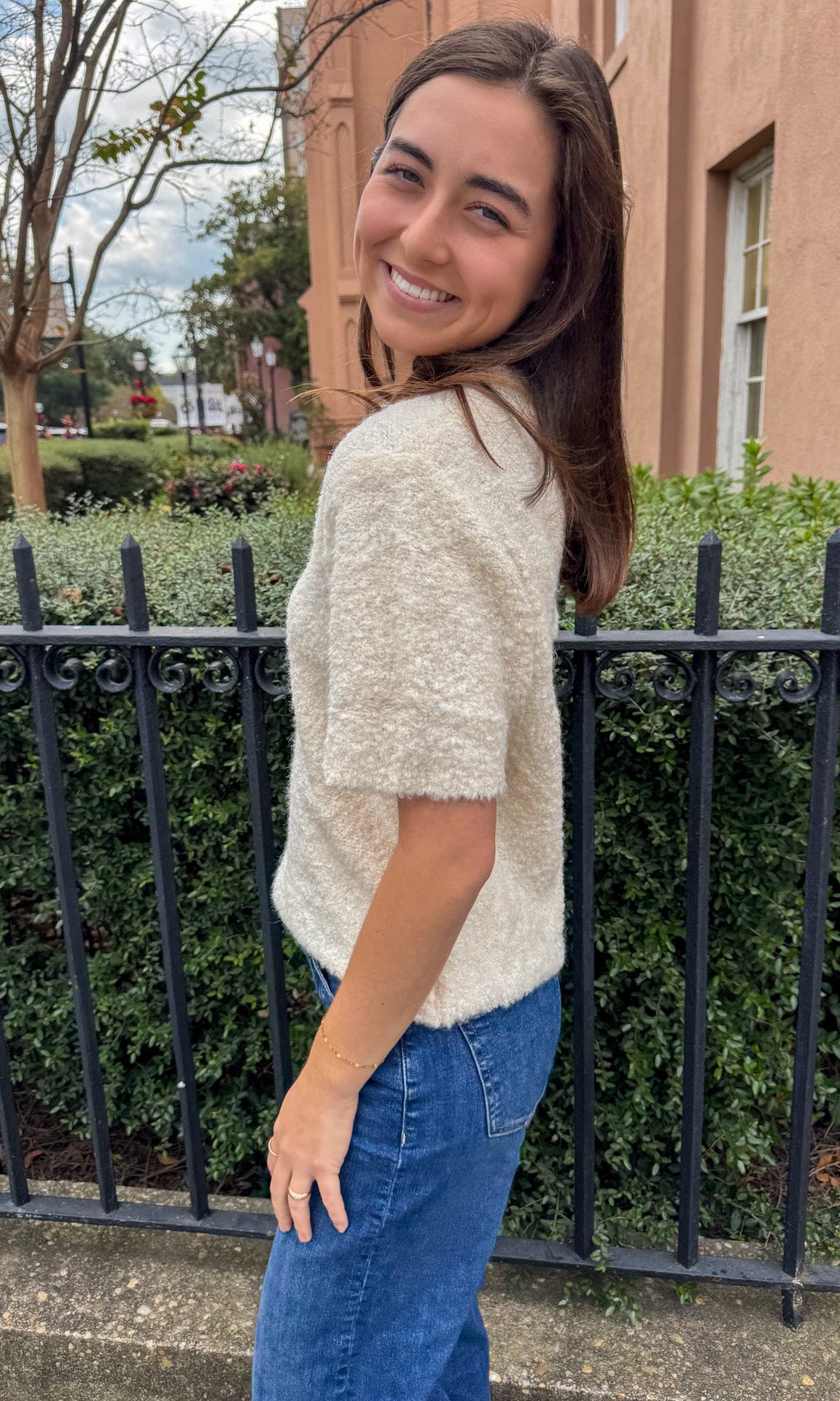 Soft Boucle Pullover Knit Sweater Top cream