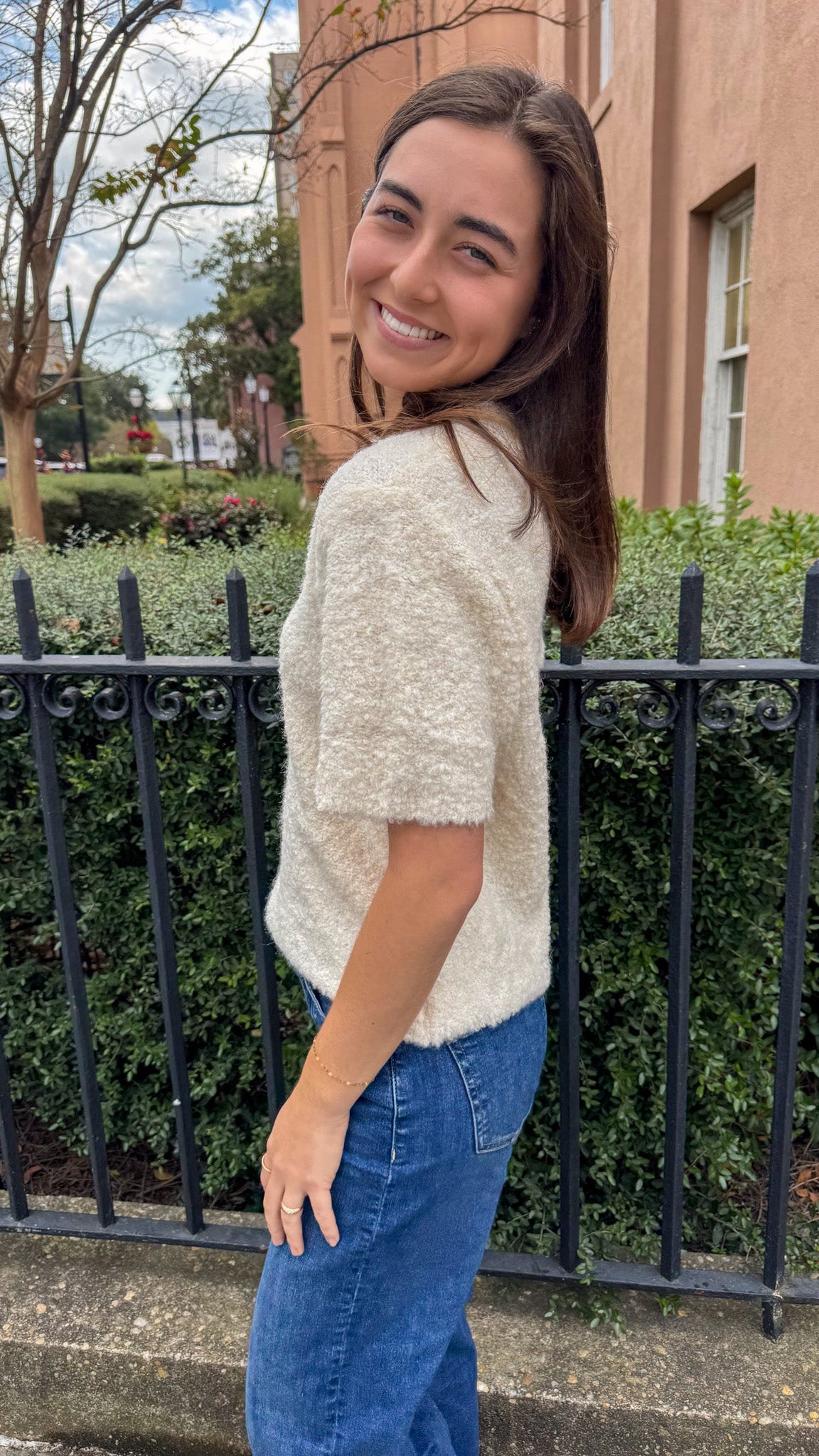 Soft Boucle Pullover Knit Sweater Top cream