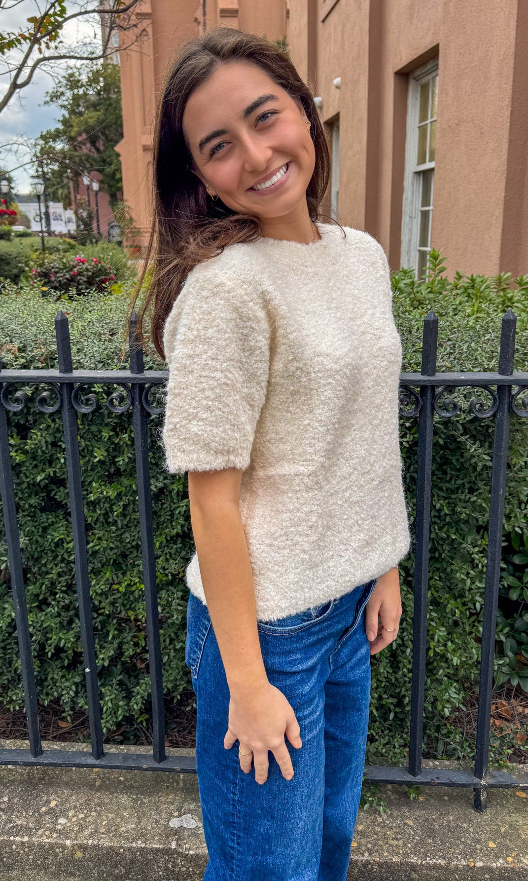 Soft Boucle Pullover Knit Sweater Top cream