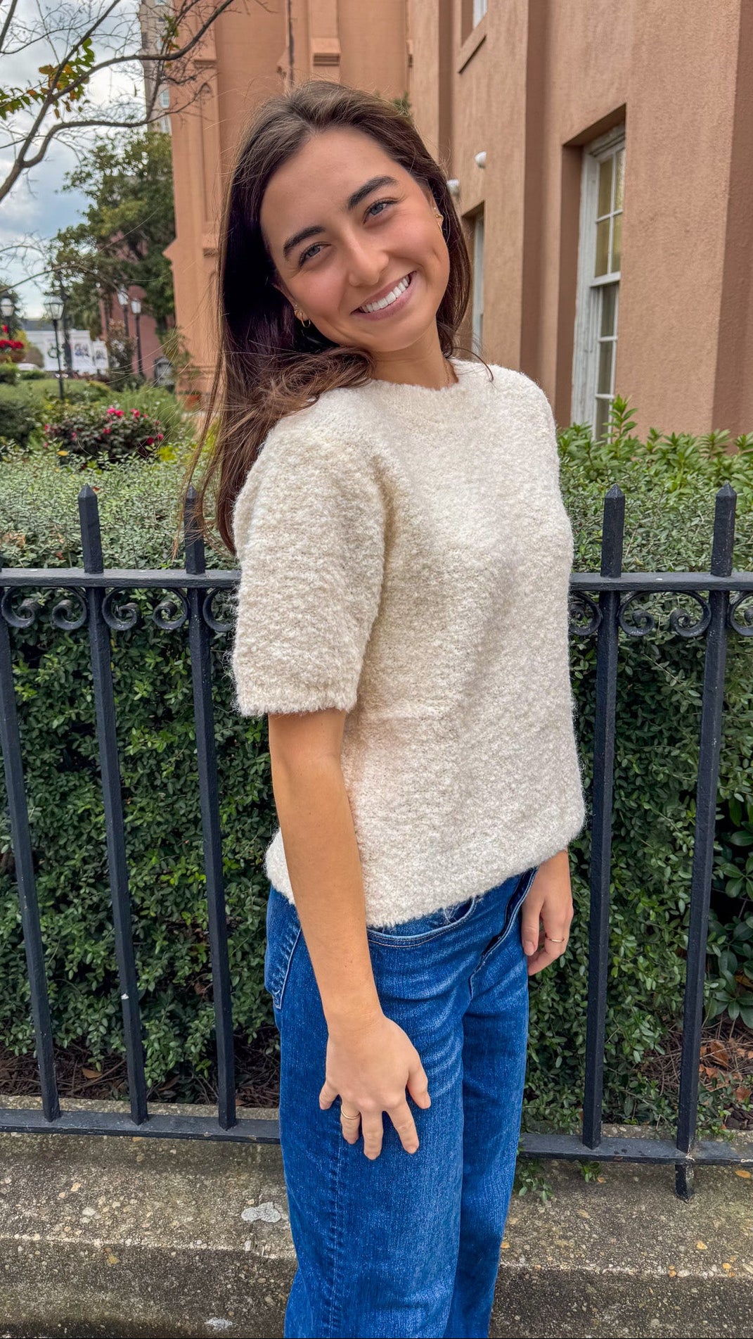 Soft Boucle Pullover Knit Sweater Top cream