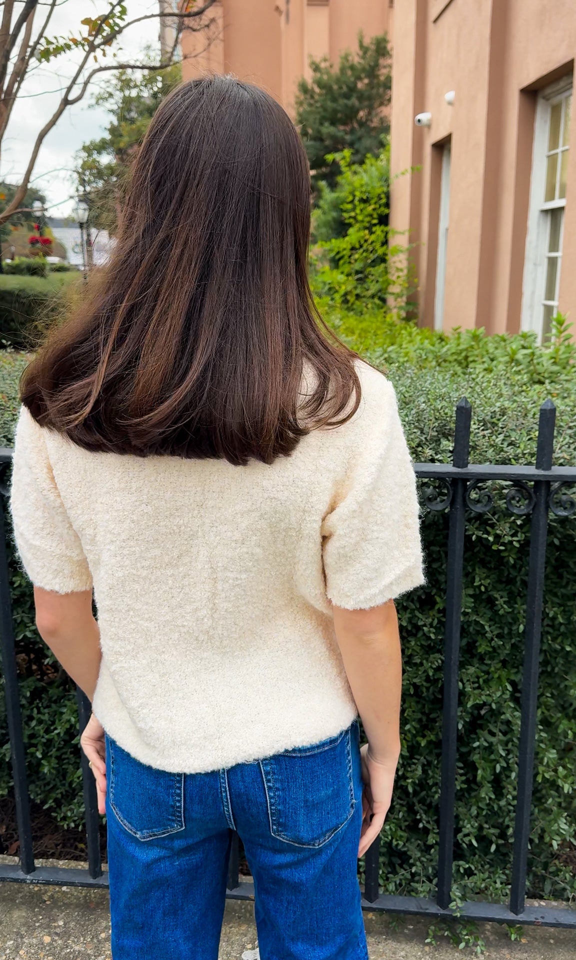 Soft Boucle Pullover Knit Sweater Top cream