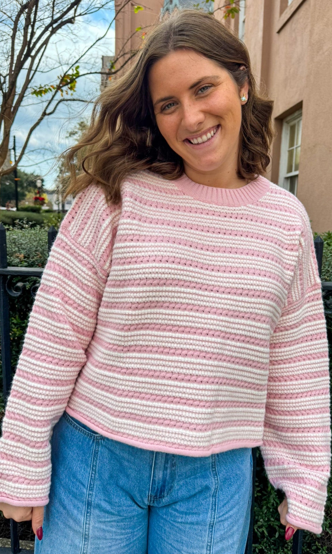 pink and white sweater top