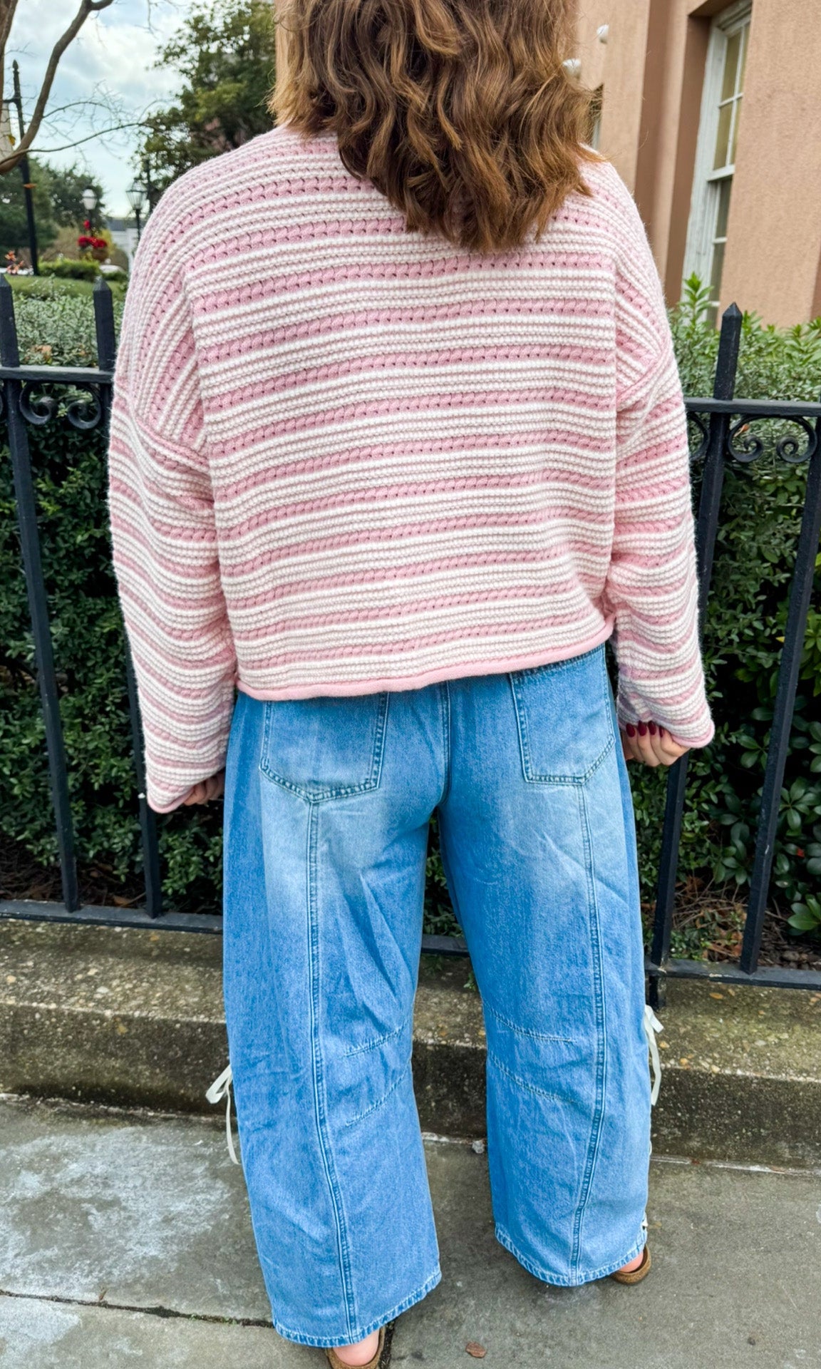 denim barrel jeans lace up side detail