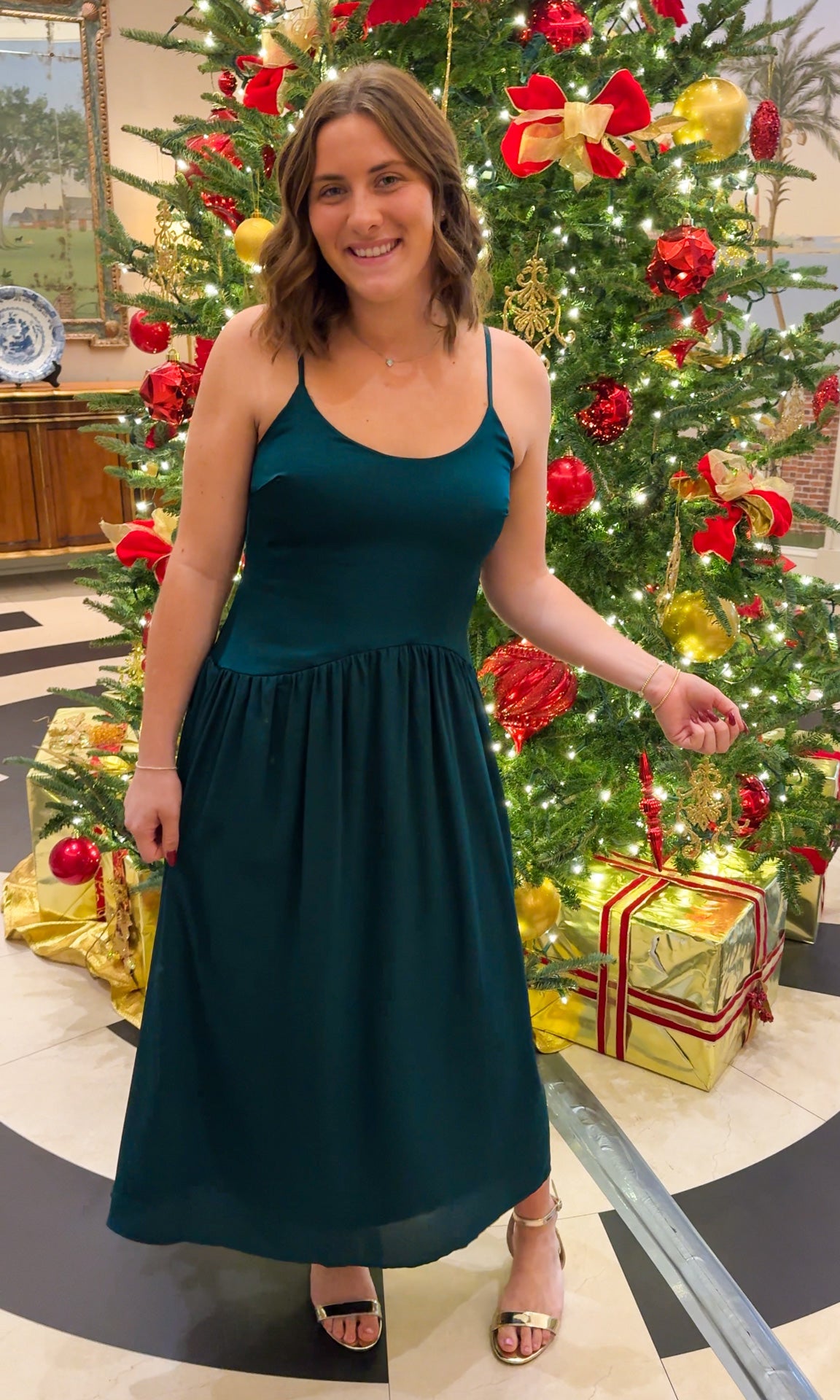 green slip sleeveless maxi midi dress hunter green holiday dress