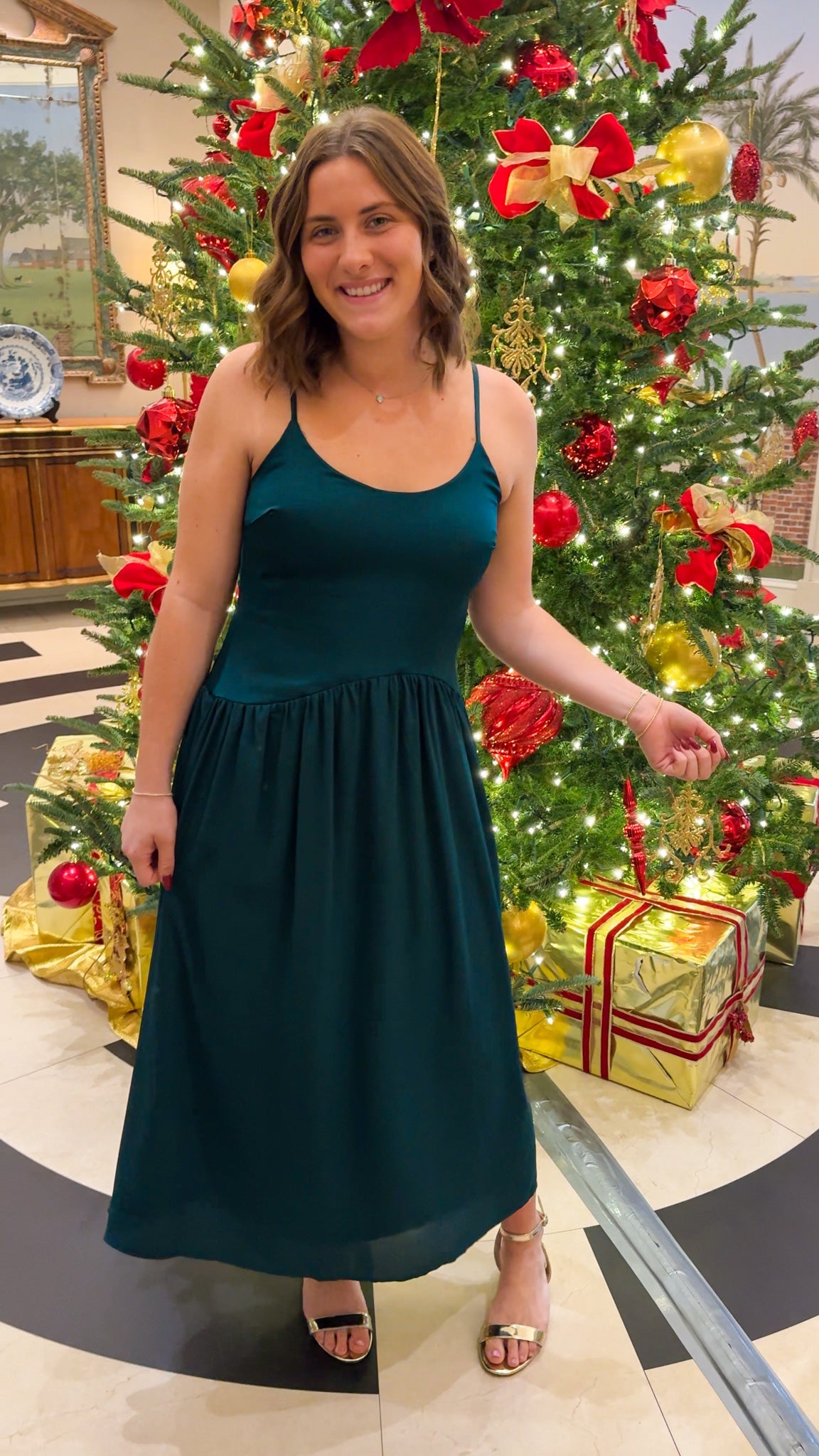 green slip sleeveless maxi midi dress hunter green holiday dress