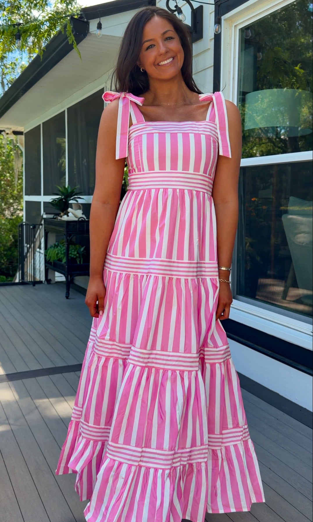 pink striped maxi dress women's summer dress adjustable straps