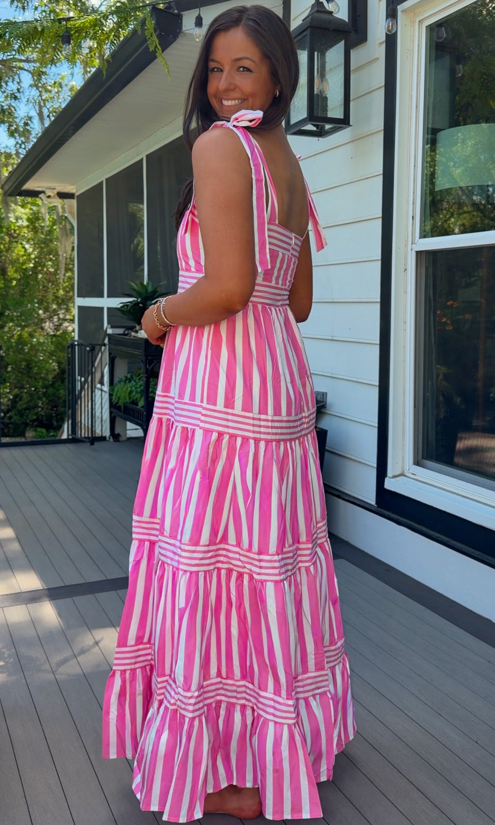 pink striped maxi dress women's summer dress adjustable straps