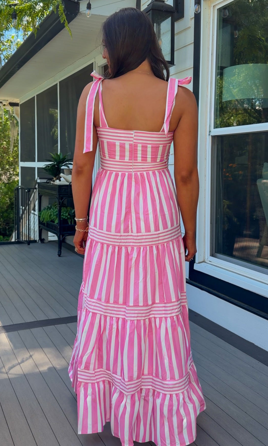pink striped maxi dress women's summer dress adjustable straps