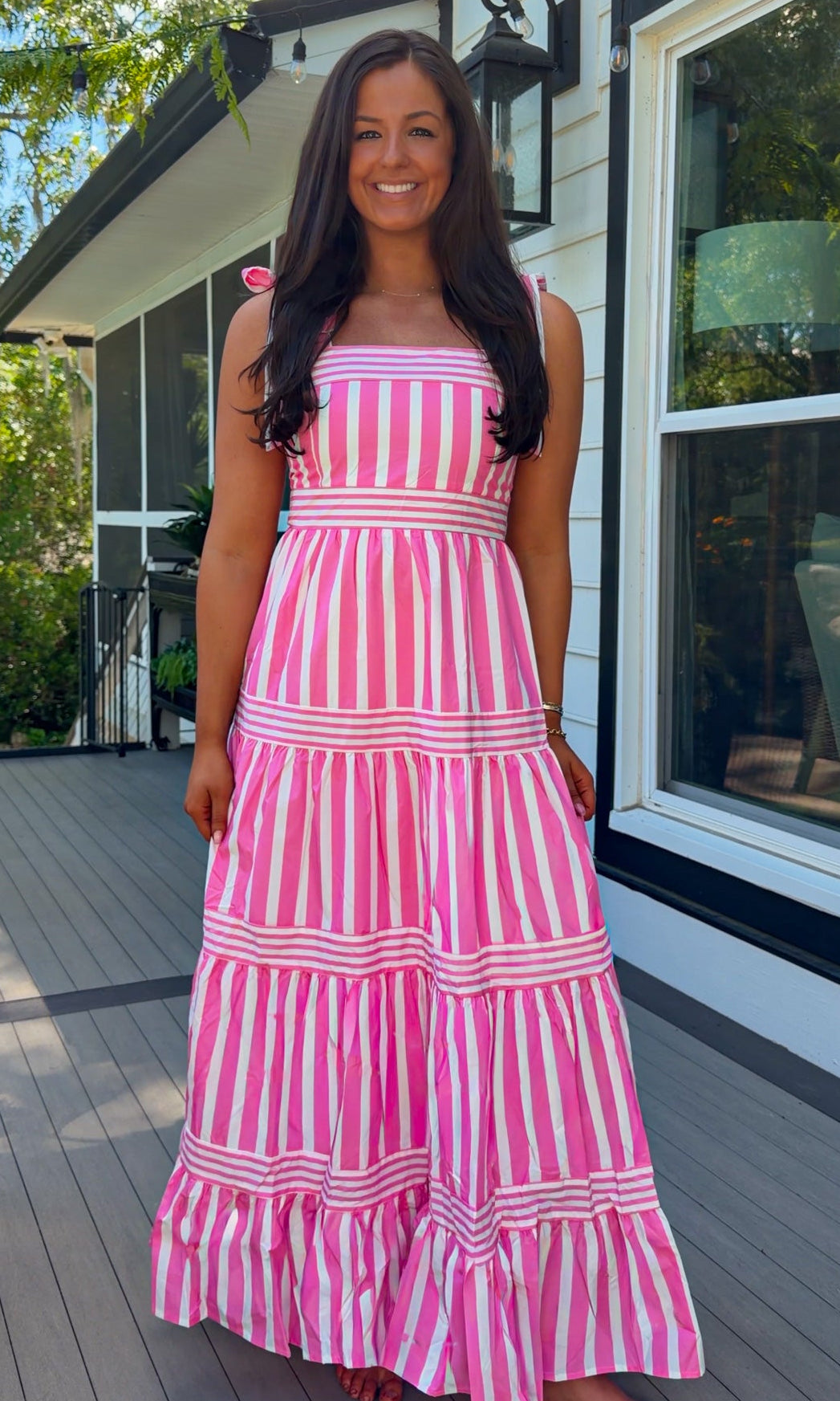 pink striped maxi dress women's summer dress adjustable straps
