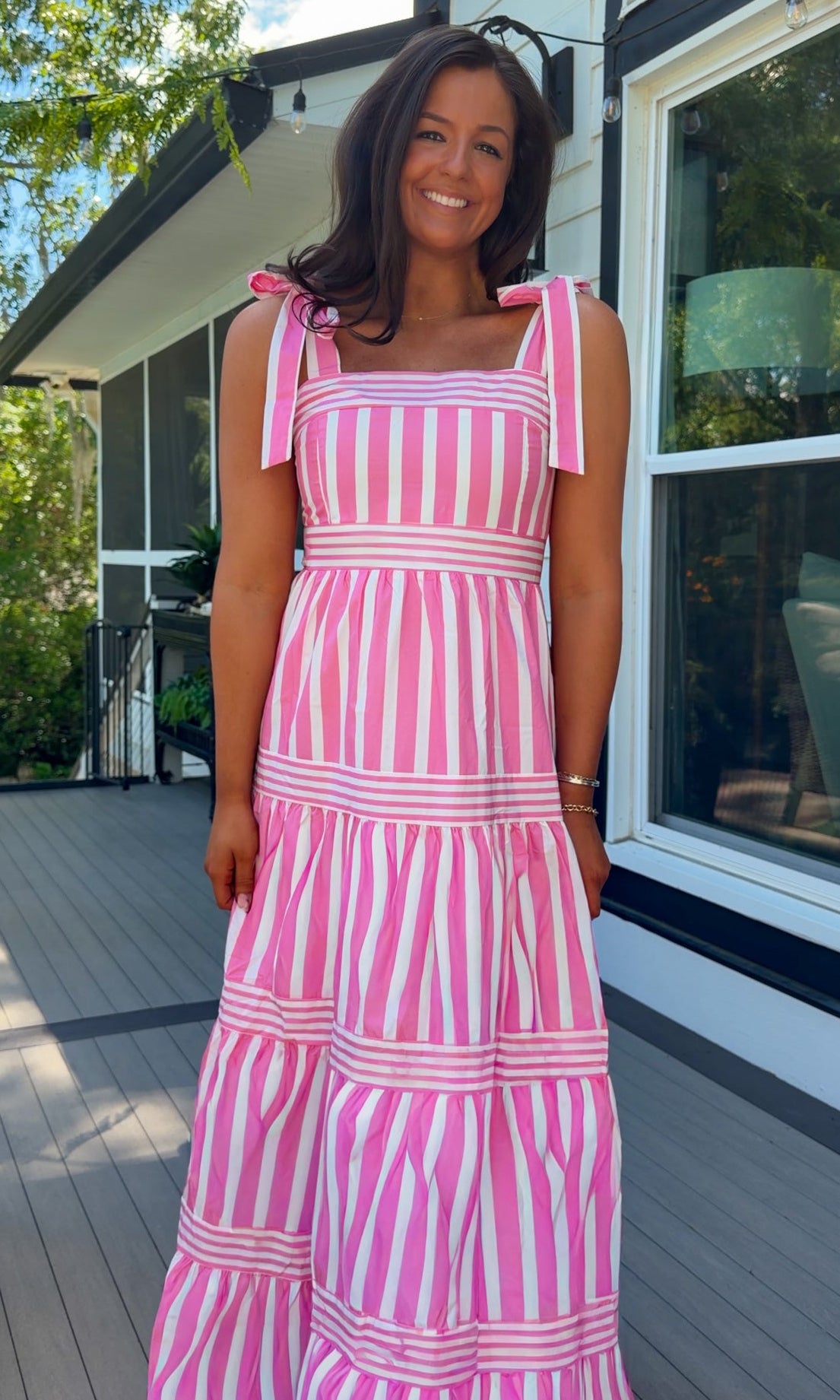 pink striped maxi dress women's summer dress adjustable straps