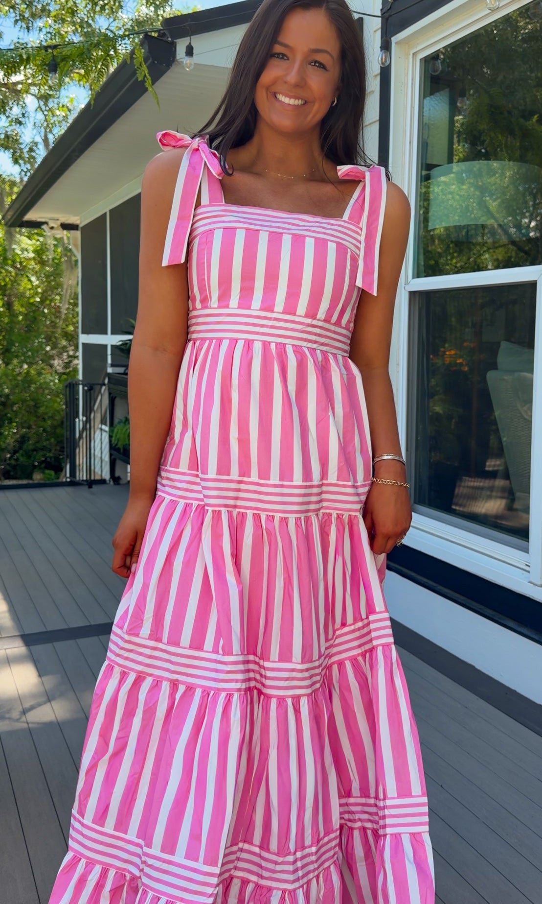 pink striped maxi dress women's summer dress adjustable straps