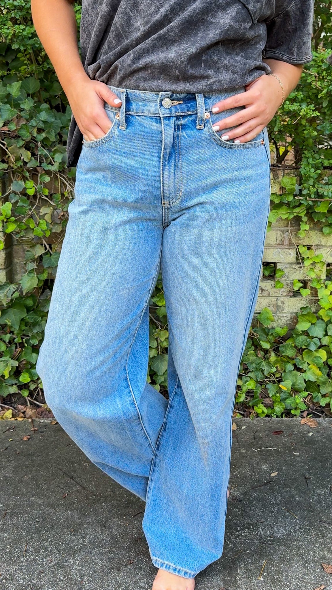 high waisted wide leg denim jeans