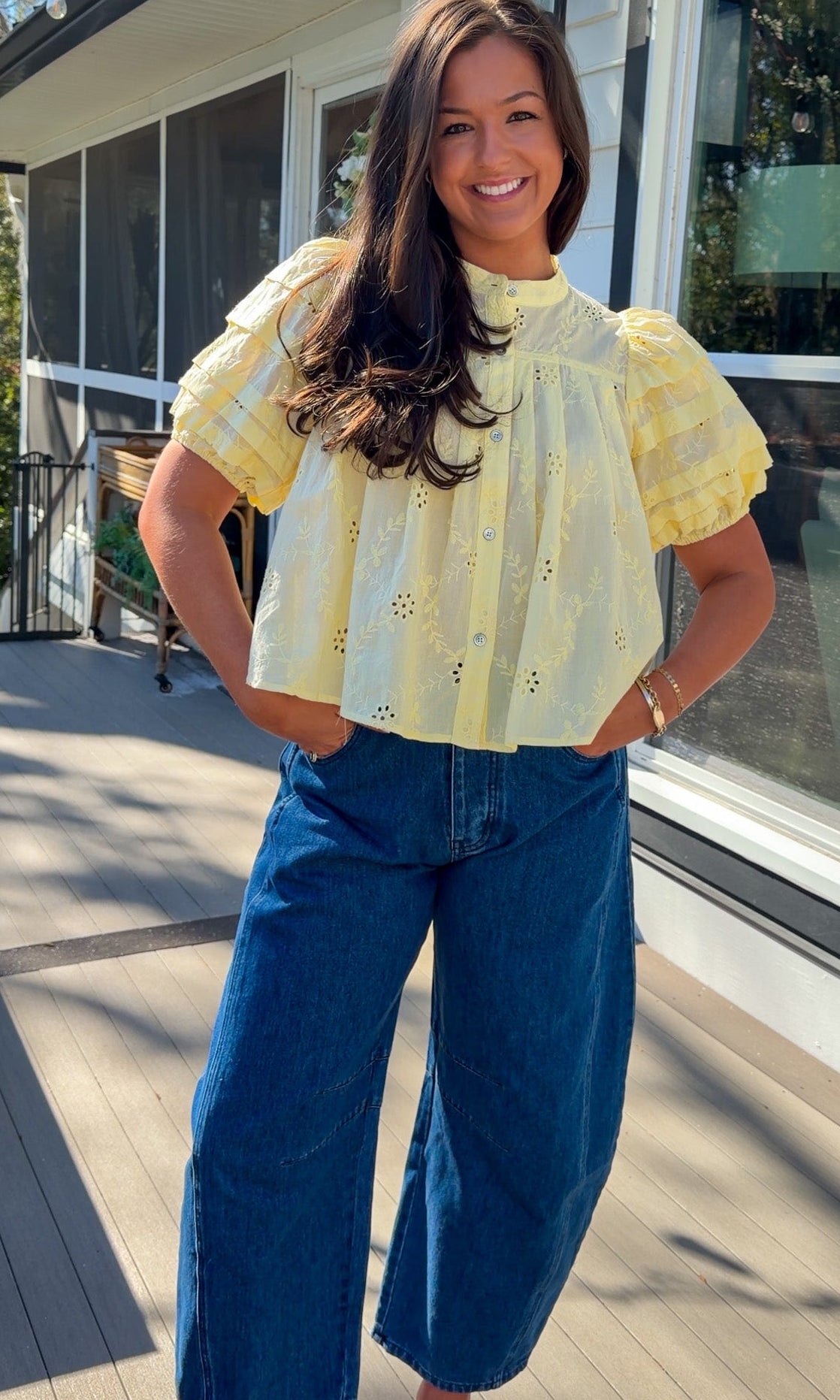 womens wide leg denim blue baggy pants barrel cut