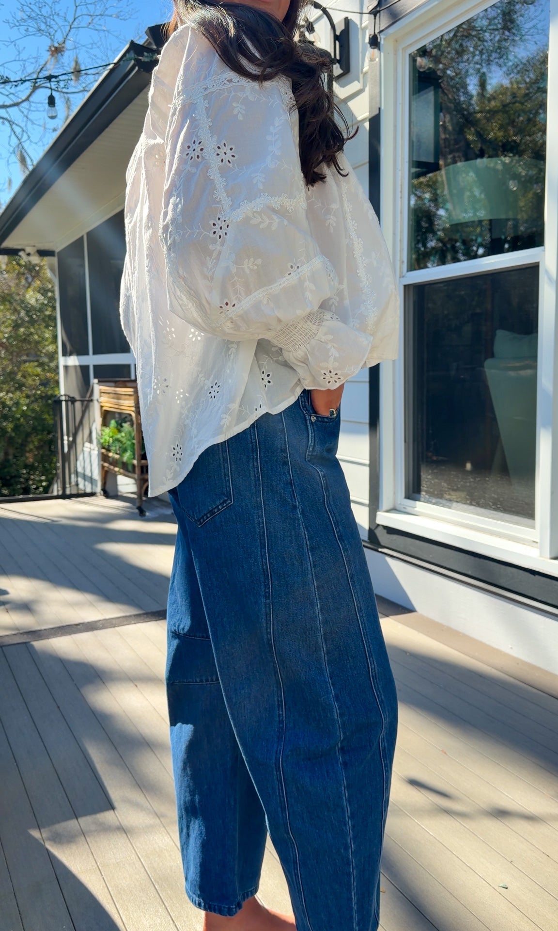 womens wide leg denim blue baggy pants barrel cut