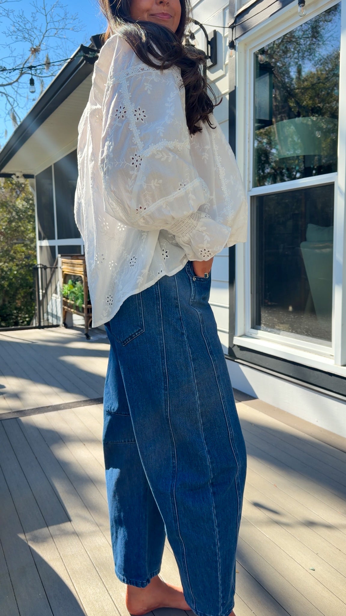 womens wide leg denim blue baggy pants barrel cut