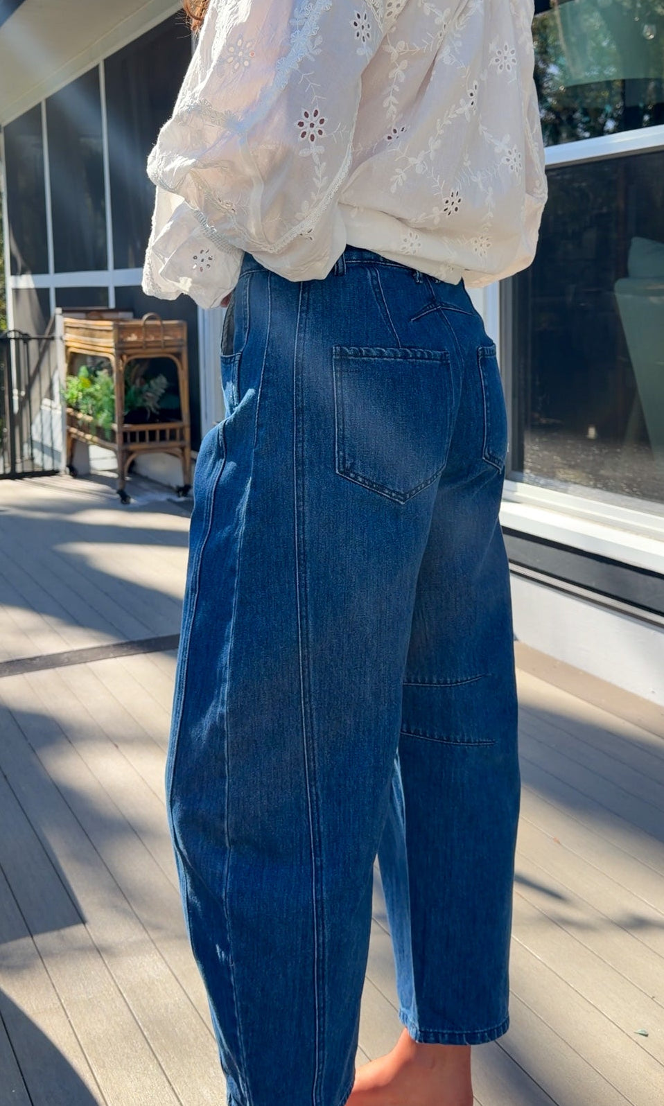 womens wide leg denim blue baggy pants barrel cut