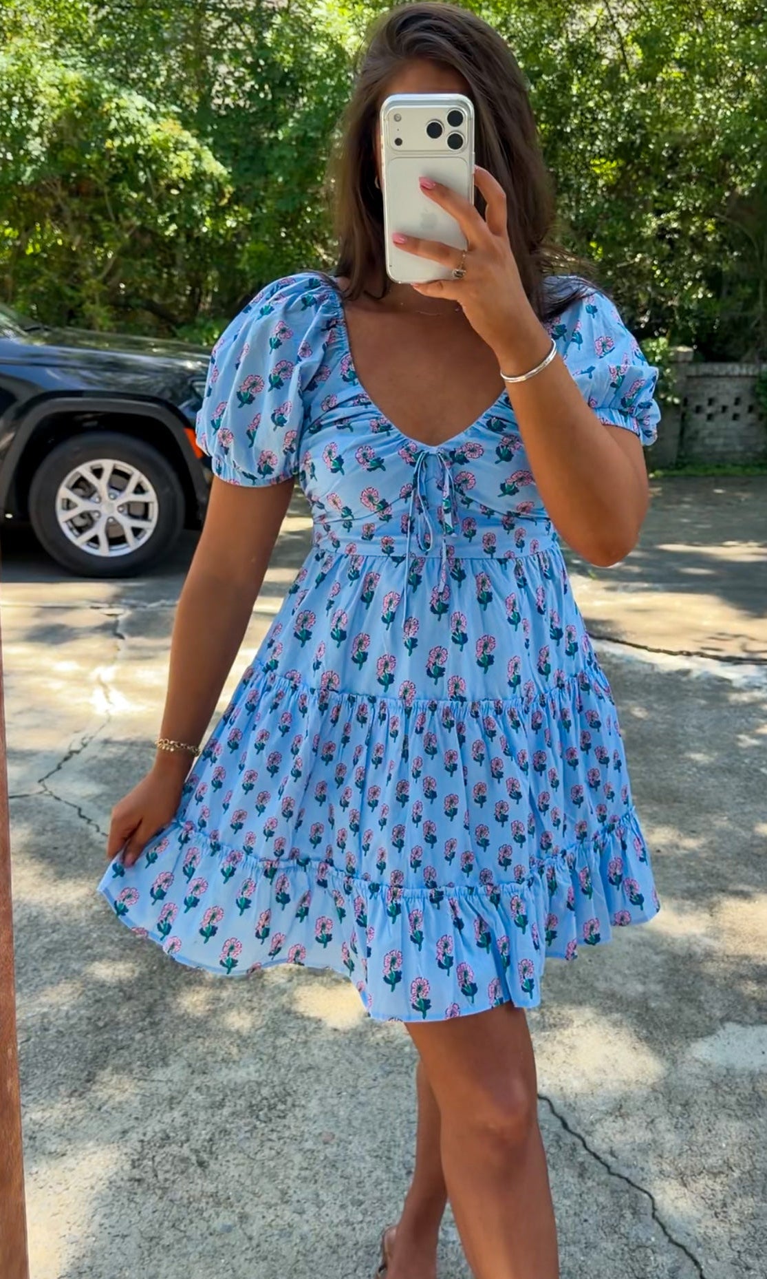 blue mini floral summer women's dress