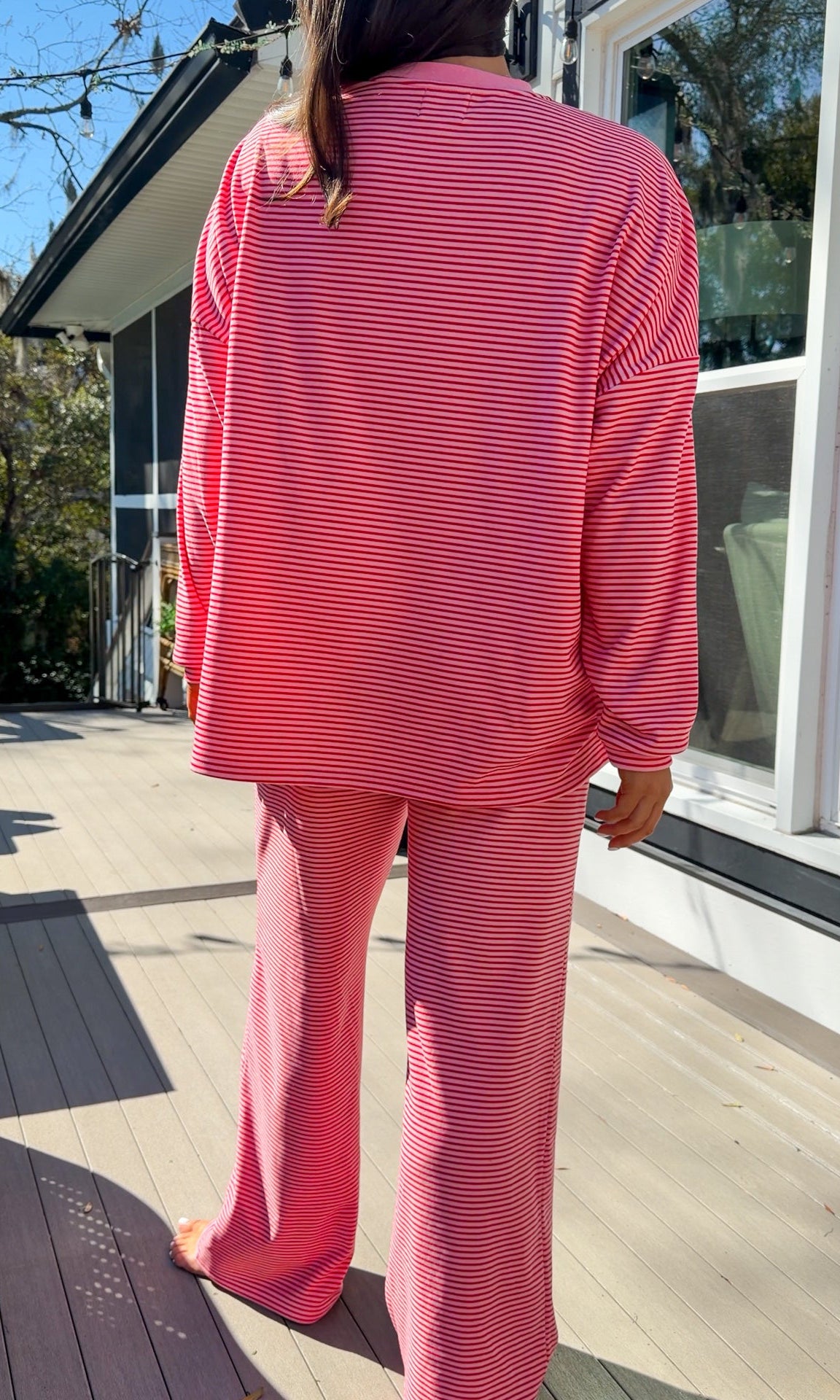 red and pink stripe lounge set soft long sleeve and pants