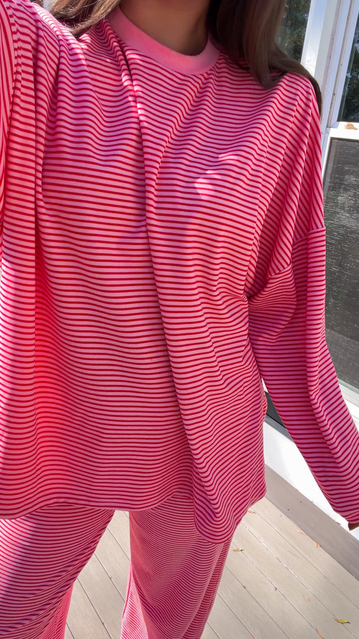 red and pink stripe lounge set soft long sleeve and pants