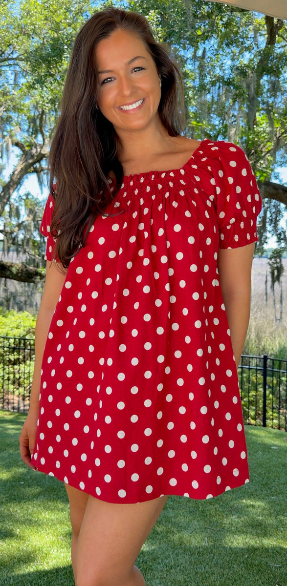 red polka dot mini dress Georgia Puff Sleeve Babydoll – Annie Finch Boutique m.media images/S/aplus-media-library-se... 100% polyester Size:8.5 US 20260605