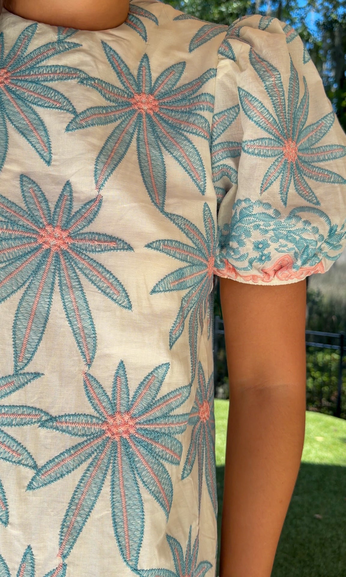 Ivory mini dress with floral embroidery