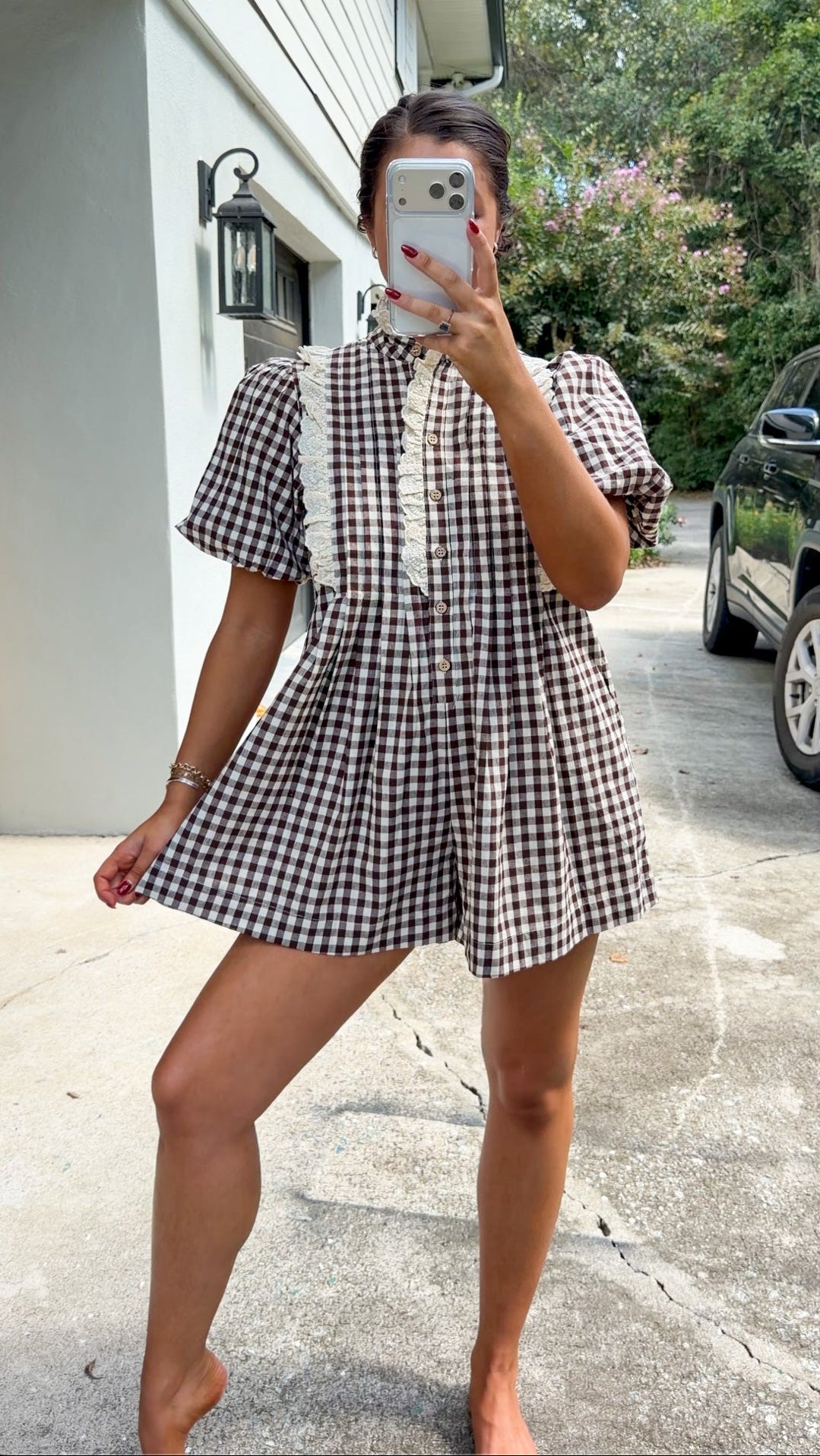 Chandler Gingham Romper - Brown