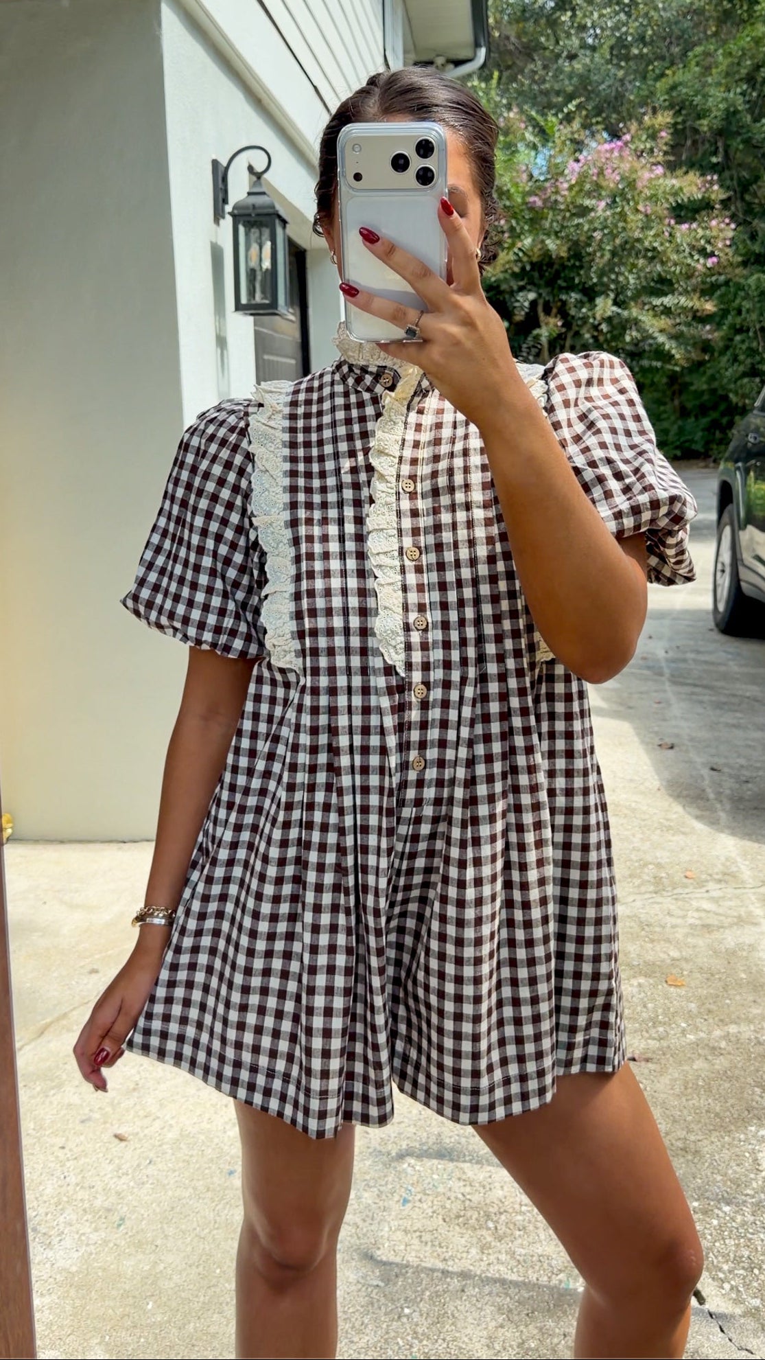 Chandler Gingham Romper - Brown