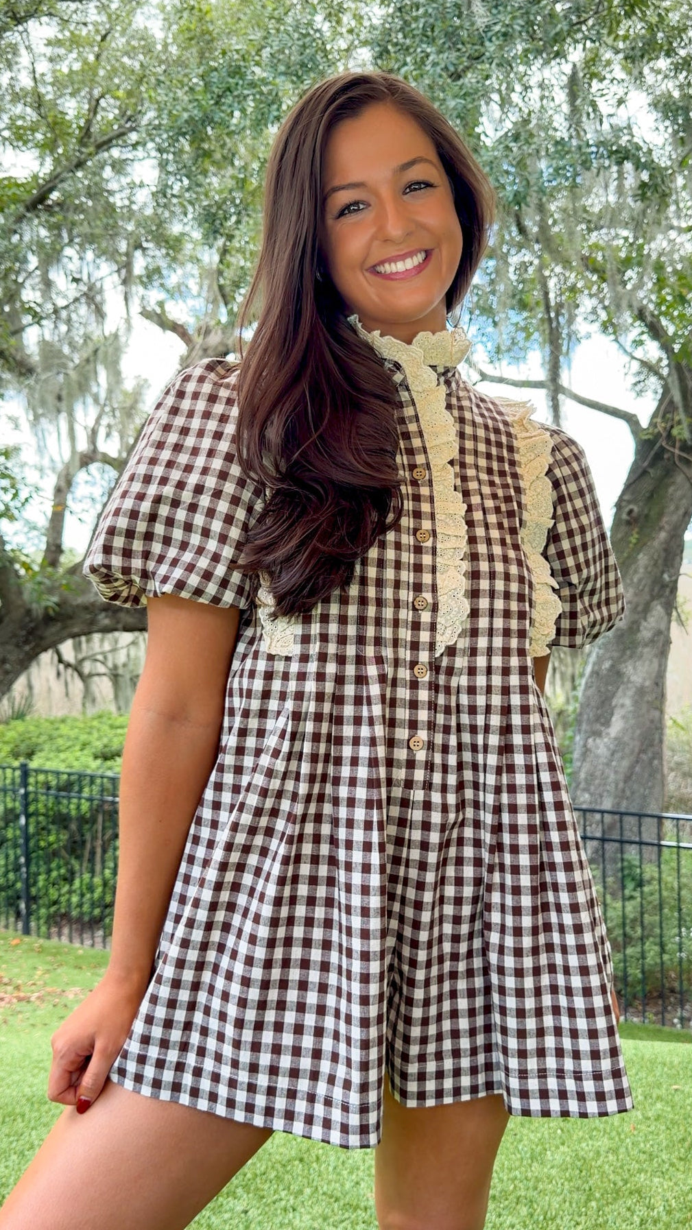 Chandler Gingham Romper - Brown