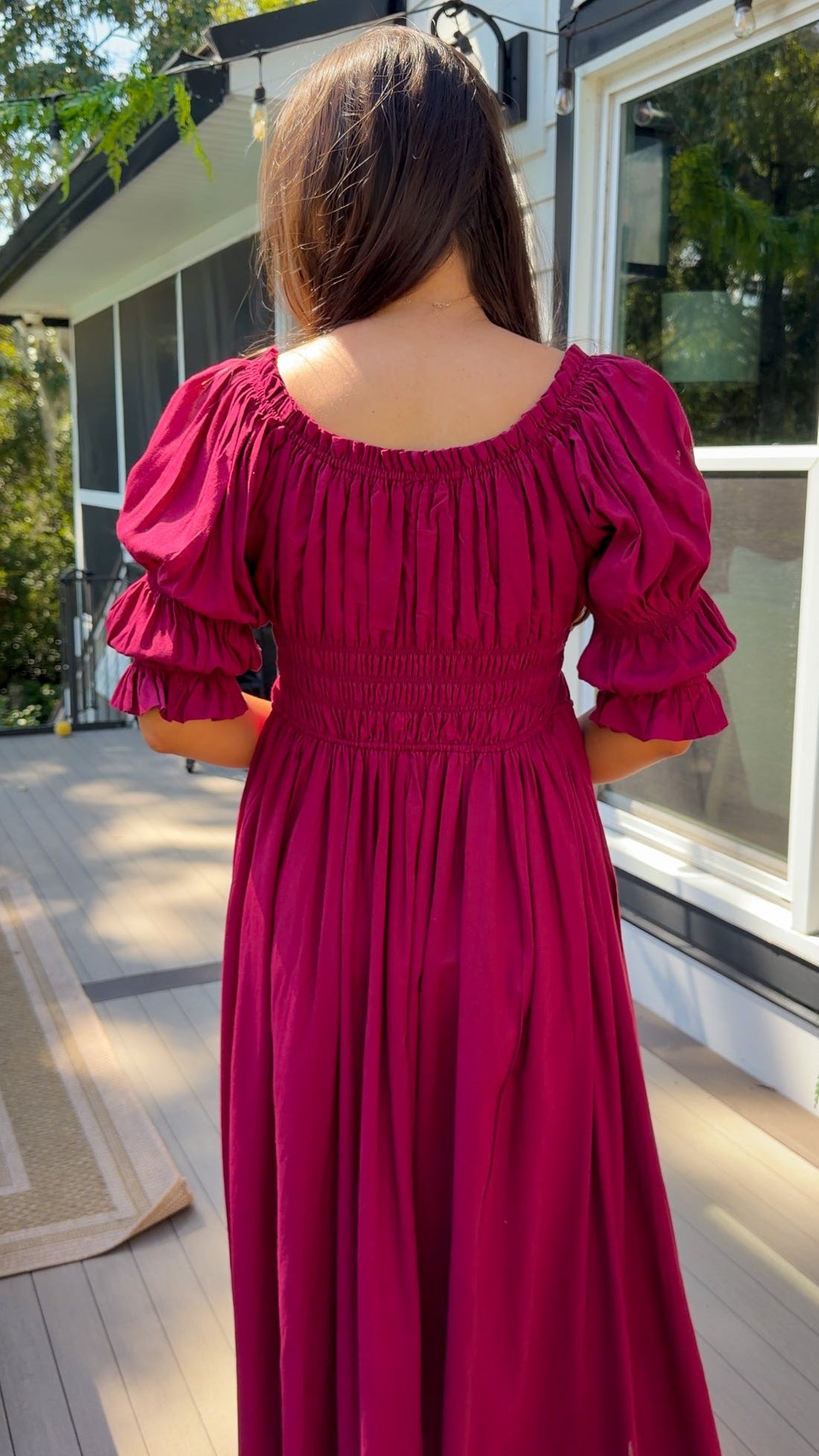 Smocked Midi Dress With Pleated Skirt