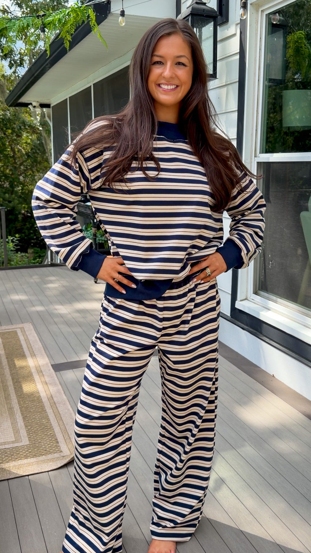 Striped Mock Neck Sweatshirt & Pant Set