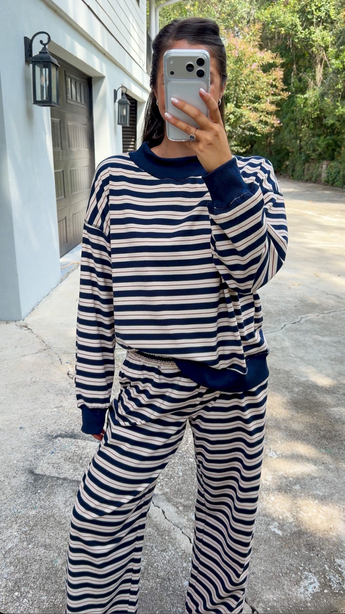 Striped Mock Neck Sweatshirt & Pant Set