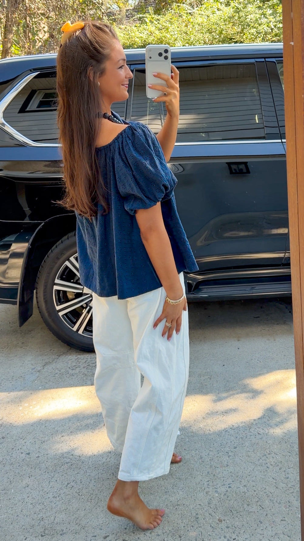 Navy Eyelet Top
