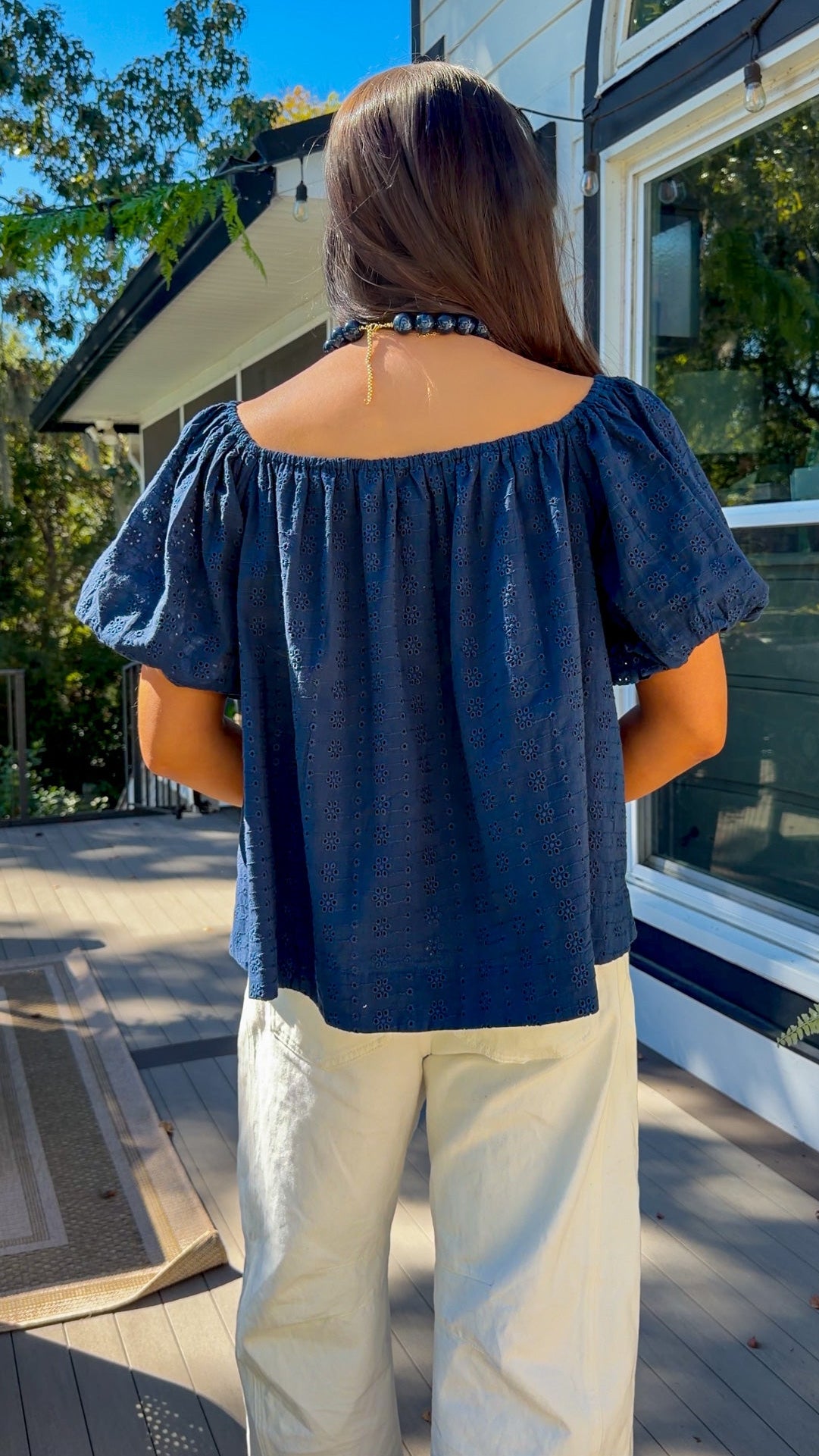 Navy Eyelet Top