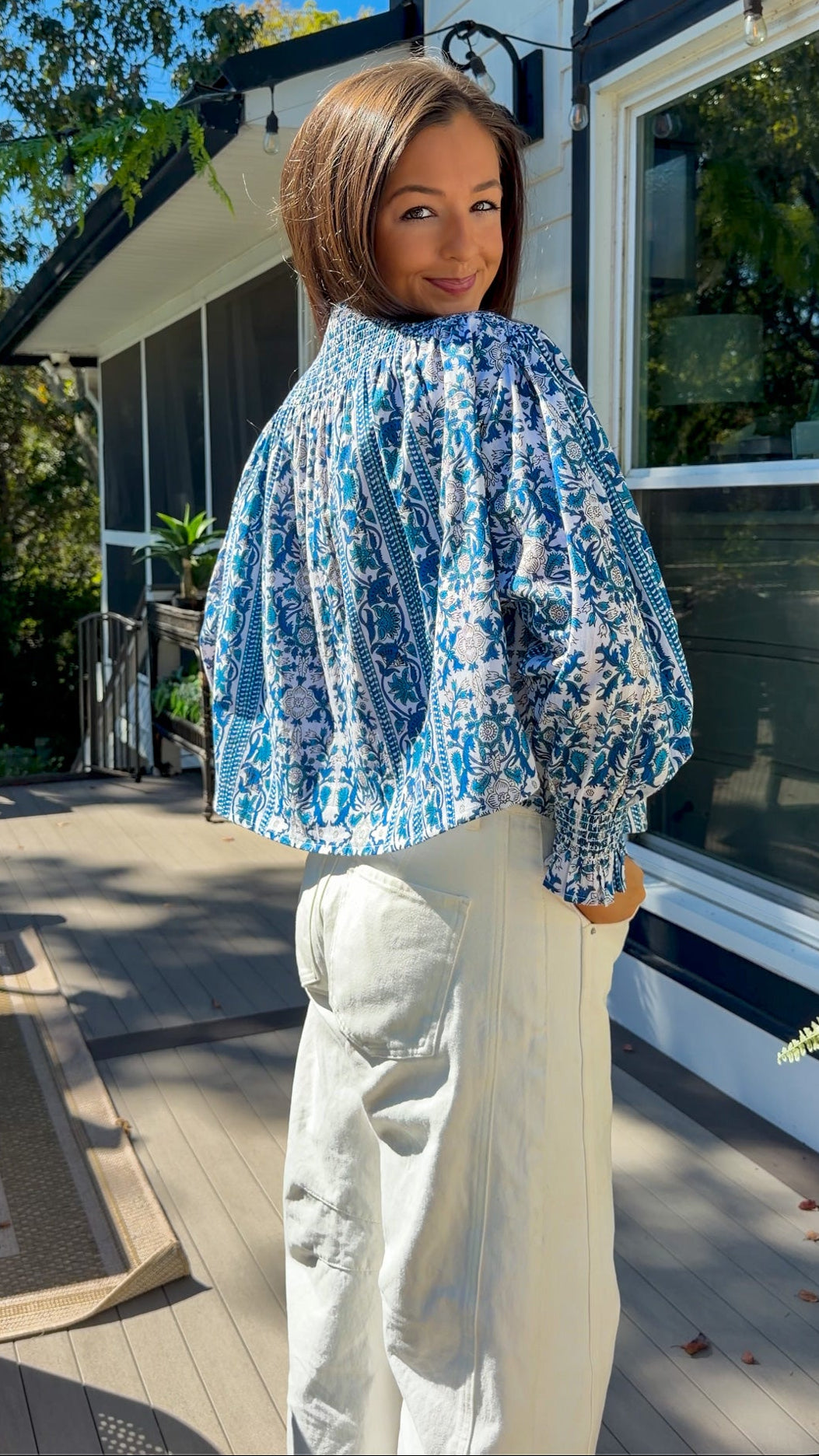 Blue Floral Long Sleeve Top