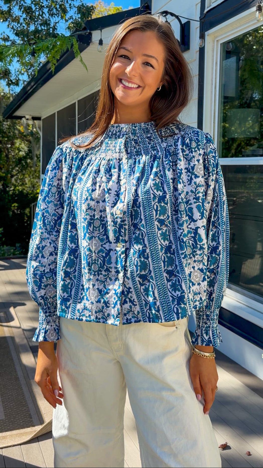 Blue Floral Long Sleeve Top