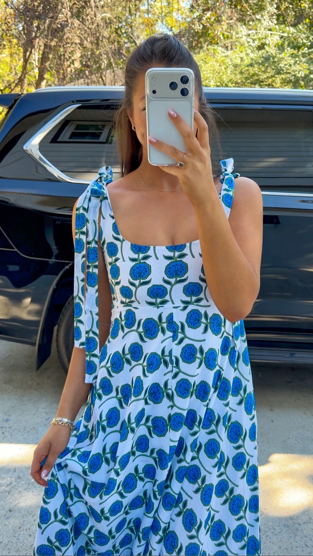 Blue Floral Tie-Strap Maxi Dress