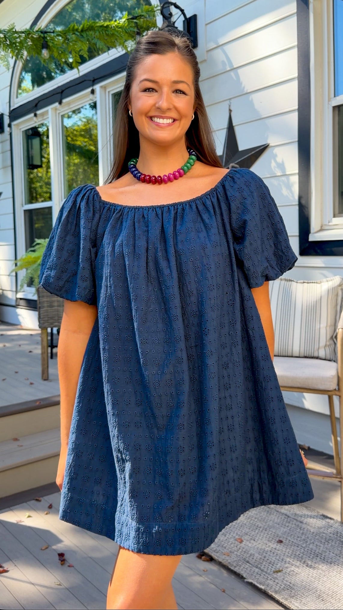 Navy Eyelet Mini Dress