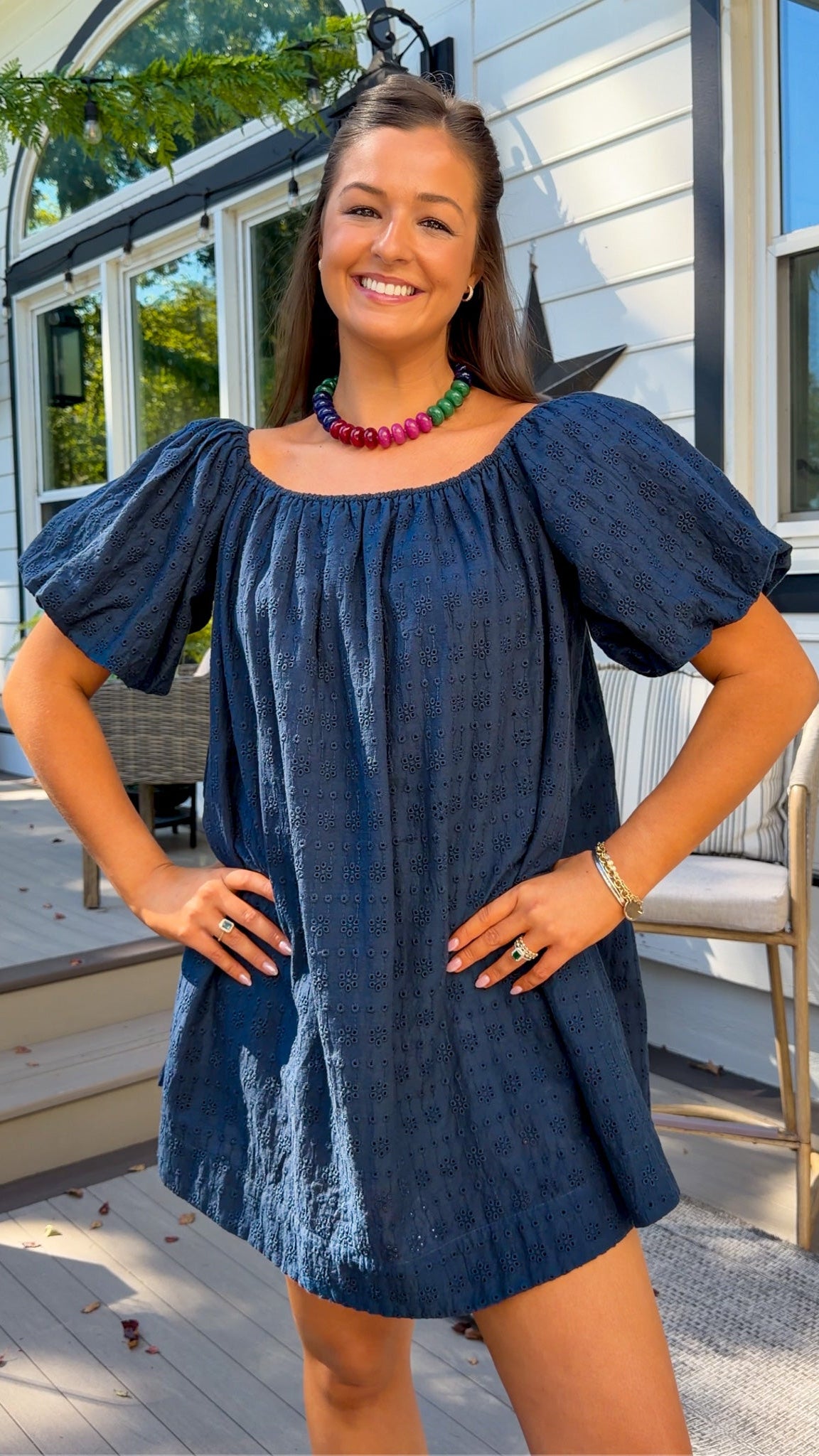 Navy Eyelet Mini Dress