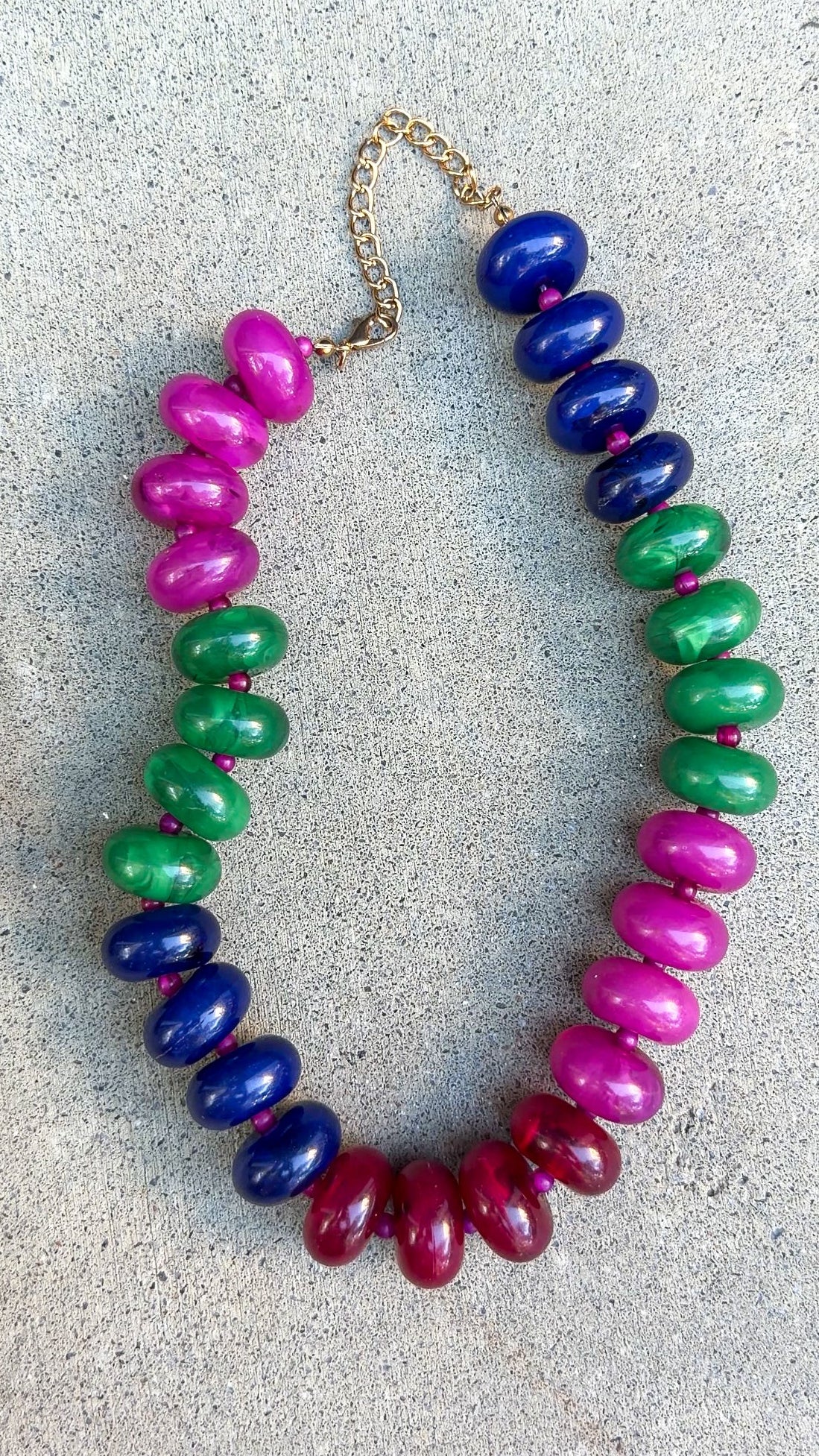 Chunky Beaded Necklace - Pink Navy Mix