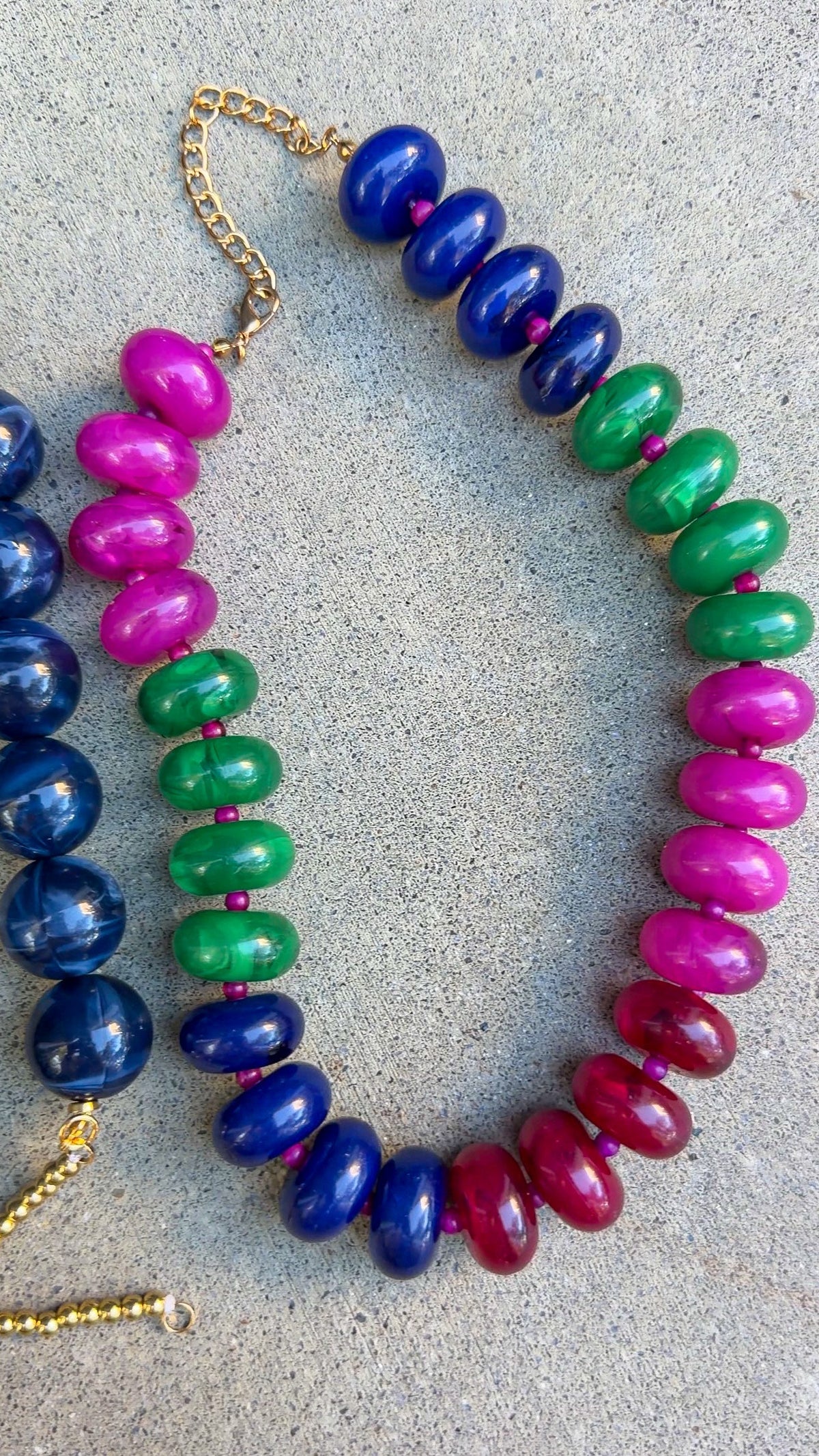 Chunky Beaded Necklace - Pink Navy Mix