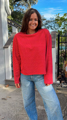 red and white stripe long sleeve top casual top front