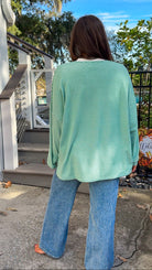 green and white striped oversized sweater top cozy comfy long sleeve back