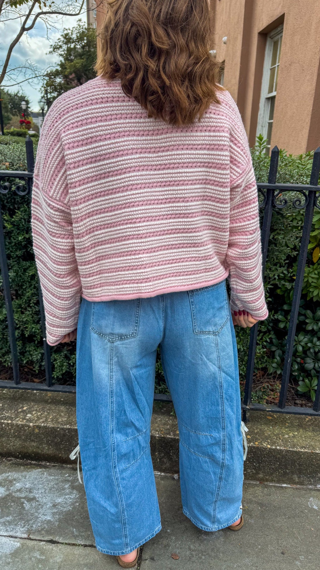 pink and white sweater top