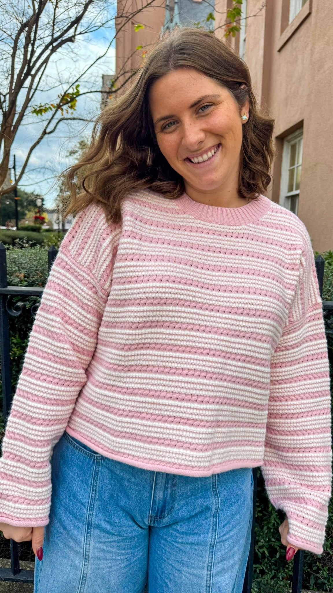 pink and white sweater top