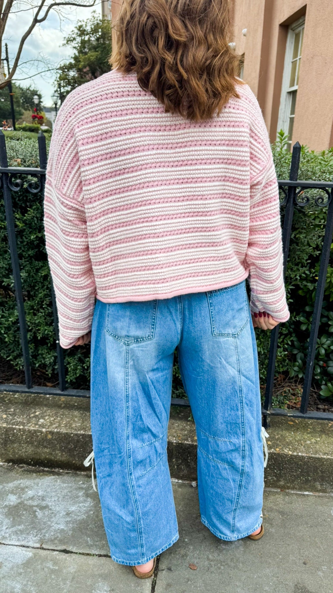 denim barrel jeans lace up side detail